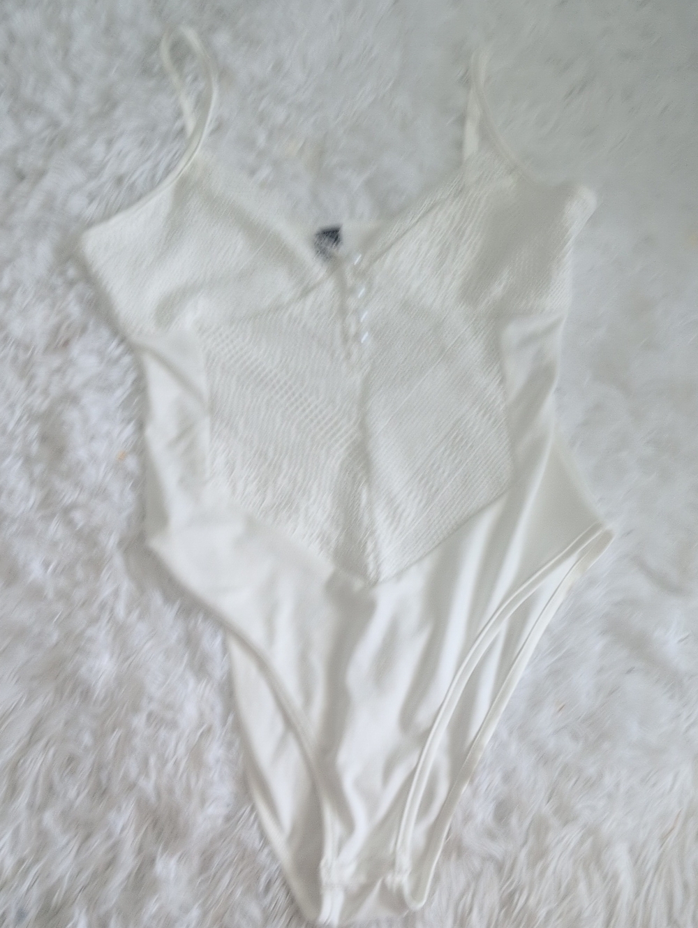SHEIN Ivory Lace-Front Slim Fit Bodysuit